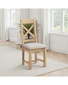 Windsor Cross Back Dining Chair (X2 Per Box) - Natural Oak/Oat Fabric