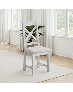 Windsor Cross Back Dining Chair (X2 Per Box) - Pebble Grey/Oat Fabric
