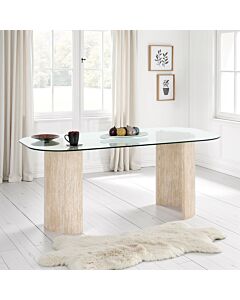 Modena Dining Table - Clear Glass/Cream Marble Effect