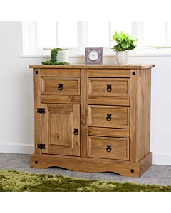 Corona 1 Door 4 Drawer Sideboard - Distressed Waxed Pine