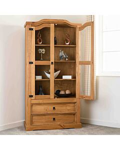 Corona 2 Door 2 Drawer Glass Display Unit - Distressed Waxed Pine/Glass