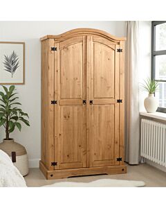 Corona 2 Door Wardrobe - Distressed Waxed Pine