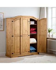 Corona 3 Door Wardrobe - Distressed Waxed Pine