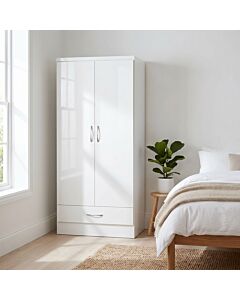 Nevada 2 Door 1 Drawer Wardrobe - White Gloss