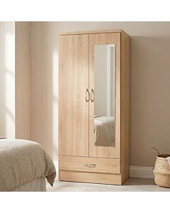 Nevada Mirrored 2 Door Wardrobe - Sonoma Oak Effect