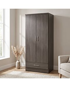 Nevada 2 Door 1 Drawer Wardrobe - Black Wood Grain