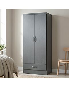 Nevada 2 Door 1 Drawer Wardrobe - 3D Effect Grey