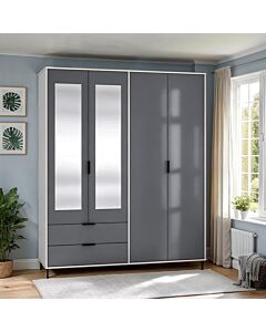 Madrid 4 Door 2 Drawer Wardrobe - Grey/White Gloss