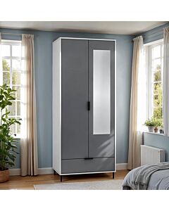 Madrid 2 Door 1 Drawer Wardrobe - Grey/White Gloss