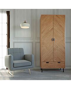 Leon 2 Door 1 Drawer Wardrobe - Medium Oak Effect