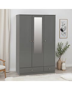 Denver 3 Door 2 Drawer Mirrored Wardrobe - Grey Gloss