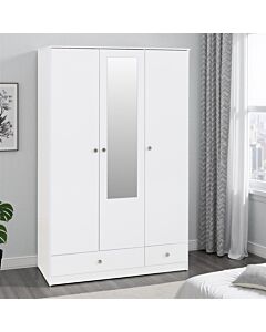 Denver 3 Door 2 Drawer Mirrored Wardrobe - White Gloss