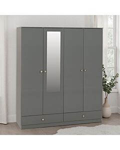 Denver 4 Door 2 Drawer Mirrored Wardrobe - Grey Gloss