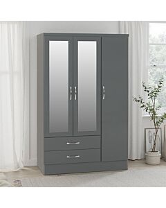 Nevada 3 Door 2 Drawer Wardrobe - Grey Gloss