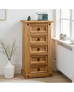 Corona 5 Drawer Narrow Chest - Distressed Waxed Pine