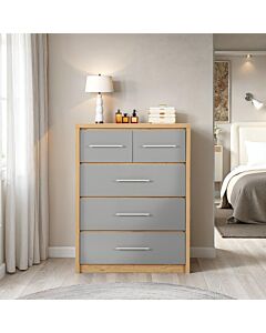 Seville 3+2 Drawer Chest - Grey Gloss/Light Oak Effect Veneer