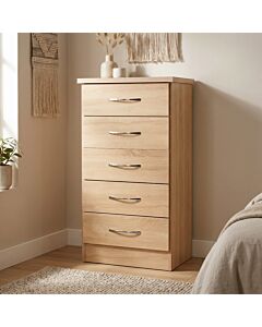 Nevada 5 Drawer Narrow Chest - Sonoma Oak Effect