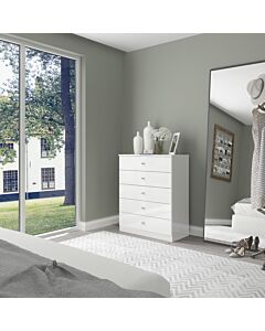 Denver 5 Drawer Chest - White Gloss