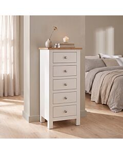 Cambridge 5 Drawer Narrow Chest - Linen/Oak
