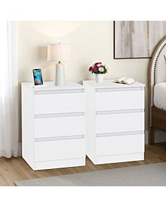 Malvern 3 Drawer Bedside X2 - White