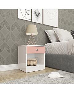 Denver 1 Drawer Bedside - White/Pink Gloss