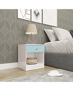 Denver 1 Drawer Bedside - White/Blue Gloss