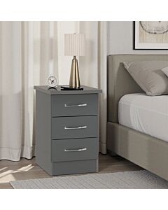 Nevada 3 Drawer Bedside - Grey Gloss