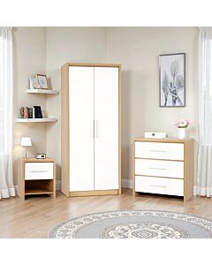 Seville Bedroom Set - White Gloss/Light Oak Effect Veneer
