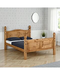 Corona 4'6" High End Bed - Distressed Waxed Pine