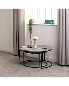 Athens Round Coffee Table Set - Concrete Effect