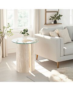 Modena Side Table - Clear Glass/Cream Marble Effect