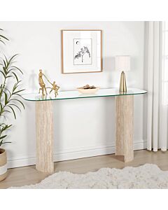 Modena Console Table - Clear Glass/Cream Marble Effect