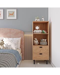 Leon 2 Drawer 2 Shelf Cabinet - Medium Oak Effect