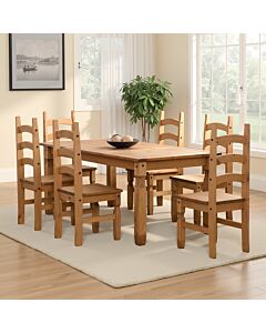 Corona 6' Dining Set (X6 Chairs) - Distressed Waxed Pine