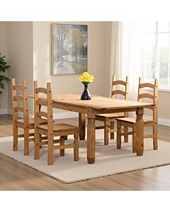 Corona Extending Dining Set (X4 Chairs) - Distressed Waxed Pine