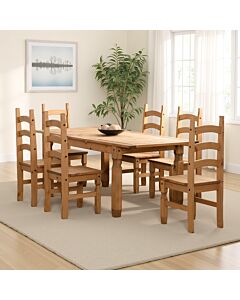 Corona Extending Dining Set (X6 Chairs) - Distressed Waxed Pine