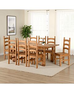 Corona Extending Dining Set (X8 Chairs) - Distressed Waxed Pine