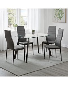 Abbey Small Dining Set (X4 Chairs) - Clear Glass/Grey/Grey Faux Leather