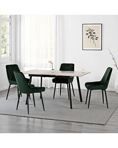 Avery Extending Dining Set (X4 Chairs) - Concrete/Emerald Green Velvet