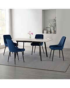 Avery Extending Dining Set (X4 Chairs) - Concrete/Sapphire Blue Velvet