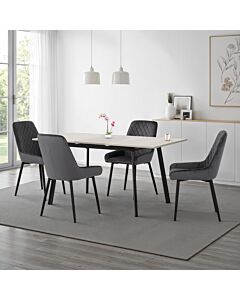 Avery Extending Dining Set (X4 Chairs) - Concrete/Grey Velvet
