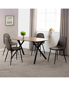 Athens Rectangular Dining Set (X4 Chairs) - Medium Oak Effect/Brown Faux Leather