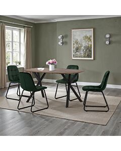 Athens Rect & Lukas Dining Set (X4 Chairs) - Medium Oak Effect/Emerald Green Velvet