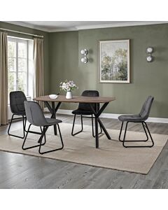 Athens Rect & Lukas Dining Set (X4 Chairs) - Medium Oak Effect/Grey Velvet