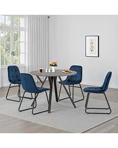 Athens Round & Lukas Dining Set (X4 Chairs) - Concrete/Sapphire Blue Velvet