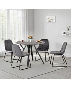 Athens Round & Lukas Dining Set (X4 Chairs) - Concrete/Grey Velvet