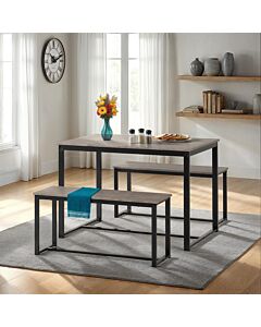 Lincoln 1+2 Dining Bench Set - Stone Effect/Black