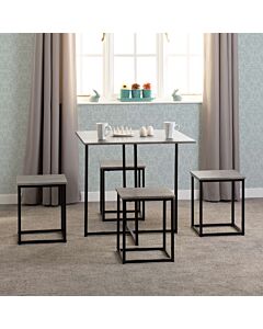 Kent 1+4 Stowaway Dining Set - Stone Effect/Black