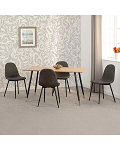 Hamilton & Athens Medium Dining Set (X4 Chairs) - Medium Oak Effect/Brown Faux Leather