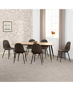 Hamilton & Athens Large Dining Set (X6 Chairs) - Medium Oak Effect/Brown Faux Leather